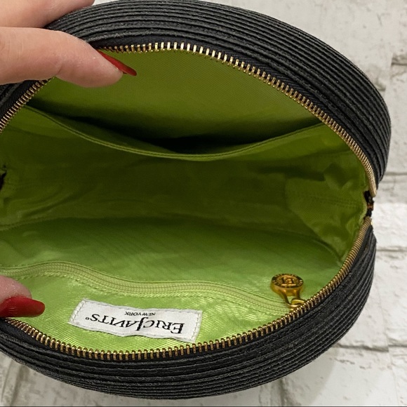 ERIC JAVITS Black Straw Woven 7.5” Round Wristlet - Picture 10 of 16